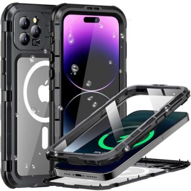 Imagem de Evcing Capa à prova d'água para iPhone 15 Pro, capa robusta de proteção total para celular, capas de metal resistentes com tela integrada e protetor de câmera, perfeita para 15 Pro 6,1 polegadas