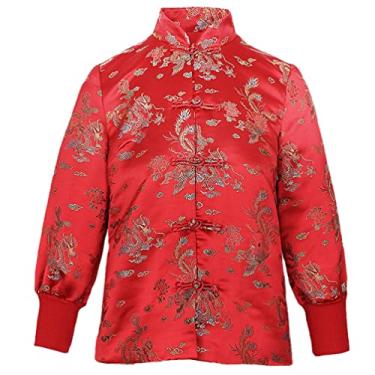 Imagem de Casaco feminino outono estilo chinês retrô fênix jacquard solto jaqueta feminina, Vermelho, M