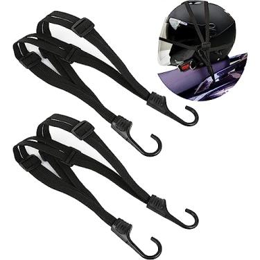 Imagem de Pacote com 2 tiras elásticas para capacete de motocicleta de 59,9 cm com 2 ganchos, alça elástica de malha retrátil para bagagem de capacete