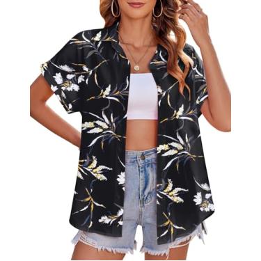 Imagem de Zeagoo Blusa feminina havaiana de botão casual manga curta estampa tropical floral blusa túnica top, Zw577, P