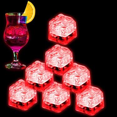 Imagem de Cubos de gelo iluminados para bebidas, 12 unidades de cubos de gelo vermelhos de LED ativados por líquido, à prova d'água que brilham no escuro, ideal para suprimentos de bar em casa, decoração de