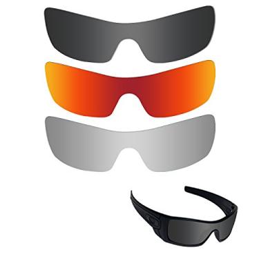 Imagem de Fiskr Lentes polarizadas de substituição para óculos de sol Oakley Batwolf(OO9101) com revestimento antiarranhões, água salgada e antipoeira (preto, prata e vermelho)