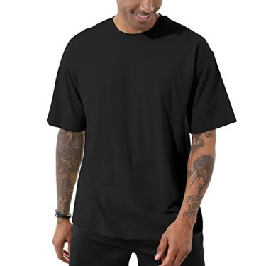 Imagem de Camiseta masculina moderna de gola redonda lisa atlética leve manga curta academia academia, Preto, 3G