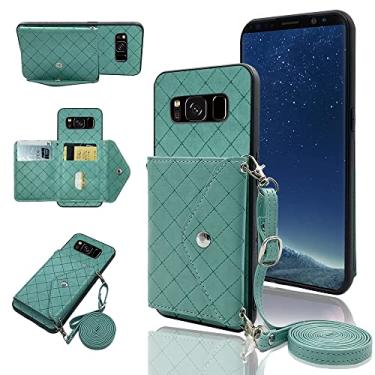 Imagem de Capa carteira compatível com Samsung Galaxy S8 com alça de ombro transversal e suporte de couro para cartão de crédito, acessórios para celular para Glaxay S 8 Gaxaly 8S Edge SM-G950U meninas verde