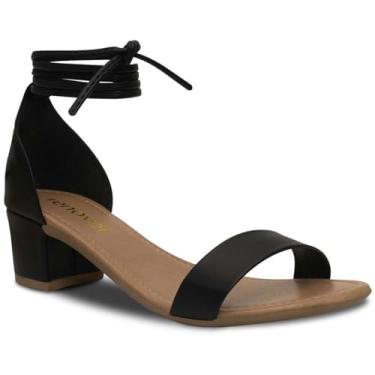 Imagem de Sandália Feminino Cano Fechado Tira Amarração Salto Alto Médio Bloco Quadrado R3.08 (Preto, BR, Adulto, Numérico, M, 40)