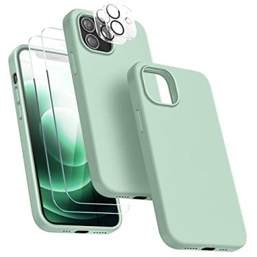 Imagem de JTWIE [5 em 1] Capa compatível com iPhone 12 Mini, capa de silicone à prova de choque com [2 protetores de tela e 2 protetores de câmera] para iPhone 12 Mini 5,4 polegadas (verde menta)…