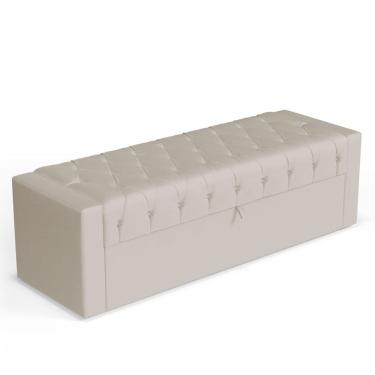 Imagem de Calçadeira Báu Casal Padrão Atena 140cm Capitonê Suede Bege Claro - Desk Design