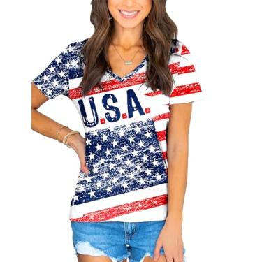 Imagem de AOBUTE Camiseta feminina Mardi Gras gola V manga curta verão tops, U.s.a. Bandeira, GG