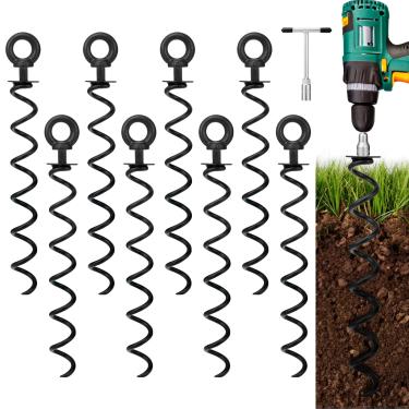 Imagem de Zoomster Kit de âncora de estaca de trampolim para uso pesado em forma de saca-rolhas para trampolins - Conjunto de 8