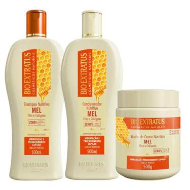 Imagem de Kit 1 Shampoo 1 Condicionador 1 Banho Creme Mel Nutritivo 500 Ml Bio E