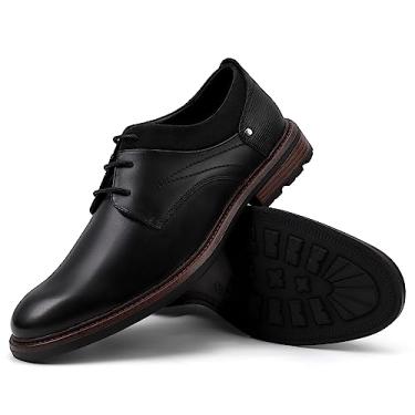Imagem de EliteLand Sapatos sociais masculinos, sapatos Oxford masculinos, brogues de couro elegantes com cadarço, sapato Derby formal casual de negócios, 03 Preto, 13