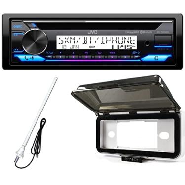 Imagem de Conjunto de receptor estéreo DIN Marine Bluetooth USB AUX AM/FM Radio CD Player estéreo com protetor de painel de rádio DIN único marinho (branco), antena AM/FM (branca)