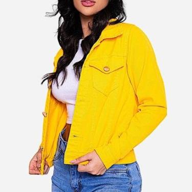 Imagem de Jaqueta Feminina Amarelo Jeans Brim Denim Casaco Moda-Feminino