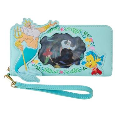 Imagem de Loungefly Disney A Pequena Sereia Ariel Princesa Lenticular Zip Around Wallet, Azul-petróleo, One Size, Carteira