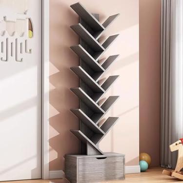 Imagem de Prateleira de armazenamento em forma de árvore com armário, estante de madeira industrial aberta para livros, CDs, plantas, organizador