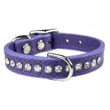 Imagem de OmniPet Coleira de couro de cristal para cães, couro de flor sólida lavanda, serve para pescoço de 15 a 20 cm