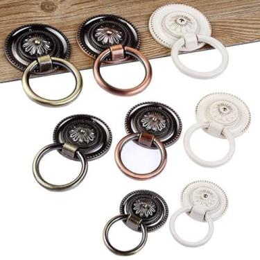Imagem de Maçaneta de armário vintage, gaveta, armário, alça de anel de gota, maçanetas de gaveta vintage, bronze, cobre, branco, alças redondas, diâmetro branco 47 mm
