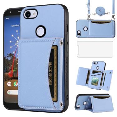 Imagem de Asuwish Capa de telefone para Google Pixel 3a Capa carteira com protetor de tela de vidro temperado e suporte para cartão, slot de couro PU, alça de pulso móvel, acessórios de célula de crédito