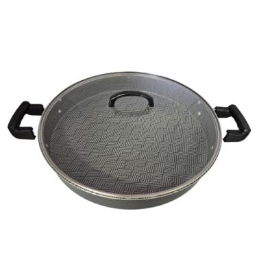 Imagem de Tacho Panela Grande Disco de Arado Alumínio Antiaderente 40cm Com Tampa De Vidro (Preto)