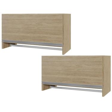 Imagem de Kit 02 Armários Multiuso Aéreo Cabideiro Grécia L03 Castanho - Lyam - 