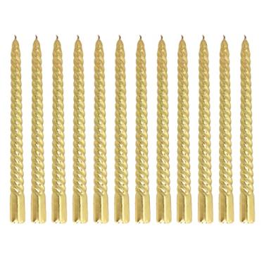 Imagem de Velas cônicas torcidas para casamento, velas longas, bastões de velas em espiral, cera de soja, sem fumaça, metálico, castiçal torcido para festa de casamento, velas torcidas para (Gold)