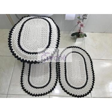 Imagem de Jogo de Banheiro Crochê Bico Colorido 3 Peças - Myrna Crochê, Preto