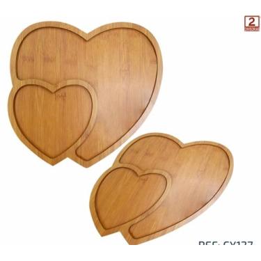 Imagem de Bandeja / Petisqueira Coração com 2 Divisórias Madeira MDF 30x30cm - C