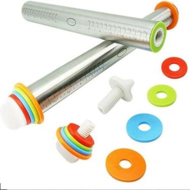 Imagem de Rolo De Massa Ajustável Inox Com Discos De Medidas + Tapete - H2, Bran