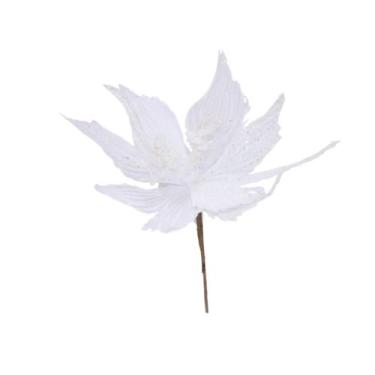 Imagem de Flor natal bico de papagaio poinsetia branca brilho 32cm 2un - TOK