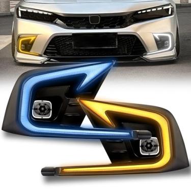 Imagem de Conjunto de faróis de neblina DRL para Honda Civic 2022 2023 2024 11ª geração Hatchback Luzes de seta para montagem de faróis de neblina dianteiros Civic Sedan de 11ª geração (24Civic-DRL-sem orifício
