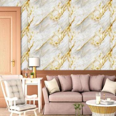 Imagem de Papel De Parede Marmore Carrara Dourado Autocolante Sala - LRP