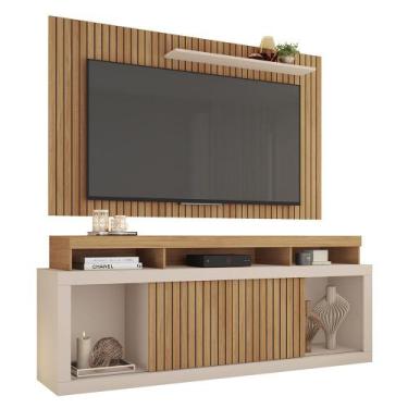 Imagem de Painel com Rack Bancada para TV Paris 180cm Buriti/Off White - Sallar 