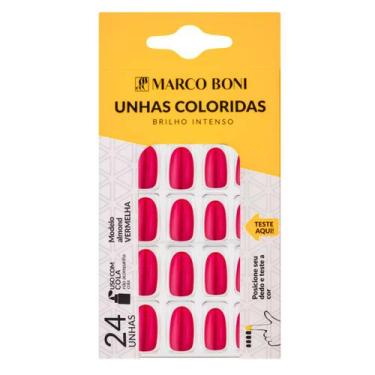 Imagem de Unhas Postiças Modelo Almond Brilho Intenso 24UN Marco Boni, Vermelho