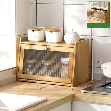 Imagem de Organizador de Especiarias de Bambu Armário de Armazenamento Organizador de Bancada de Bambu à Prova D'água para Cozinha (Cor Madeira 2 Camadas 40x25x27cm)