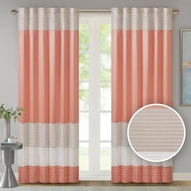 Imagem de Madison Park Amherst Cortina de bolso para varão de seda sintética com forro de privacidade para sala de estar, cortinas de janela para quarto e dormitório, 127 x 213 cm, coral