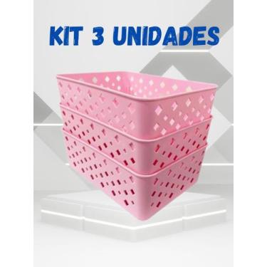 Imagem de Cesto Rosa Organizador Kit com 3 Peças Guarda Roupa Armário Gaveta - T