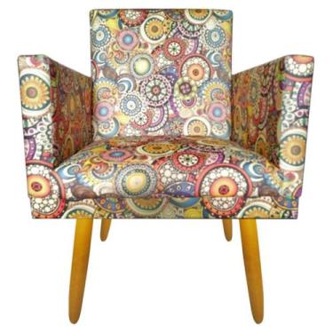 Imagem de Poltrona Nina para Atendimento Pés Madeira Rodapé Mosaico - 2M Decor