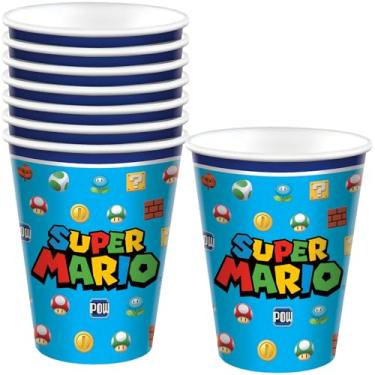 Imagem de Amscan Copos multicoloridos Super Mario Brothers (255 g) Pacote com 8 - Copos temáticos duráveis e reutilizáveis, perfeitos para festas infantis
