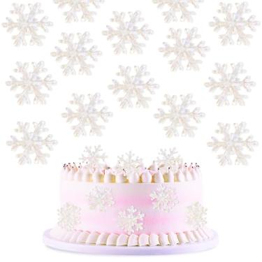 Imagem de Cyodoos 15 Piece White Resin Snowflake Cupcake Toppers Sparkling Winter Frozen Theme Snowflake Cupcake Winter Wonderland Baby Gift Party Children's Birthday Christmas Party Cake Decoration Supplies