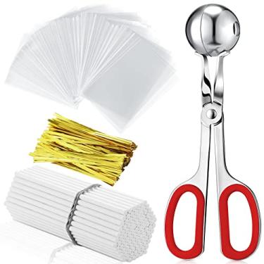 Imagem de Conjunto de sacos de doces Lollipop Cake Pop, incluindo 100 pacotes de 100 palitos de papel para doces metálicos torcidos e bola de carne com alças, ferramentas para fazer bolos para doces, chocolates e cookies