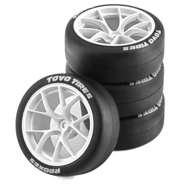 Imagem de Chanmoo 1/10 RC Rally On Road Car Tires and Hard Plastic Wheels Rims Drift Tyres 12mm Hex for 1:10 Scale RC Racing Car Tamiya Traxxas HPI KYOSHO XV02 XV01 TA06 TT01 TT02 PTG2 WR8 A959 4PCS (B White)