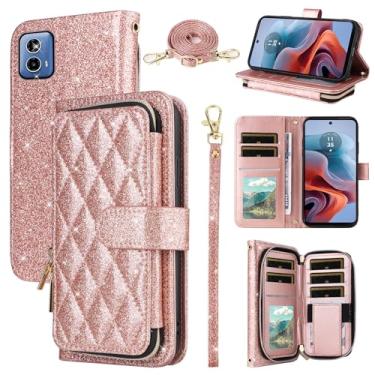 Imagem de Furill Capa carteira para Motorola Moto G34 5G com alça de pulso removível, alça de ombro transversal, 9 compartimentos para cartões, bolsa com zíper, luxuosa, couro PU, suporte para celular para