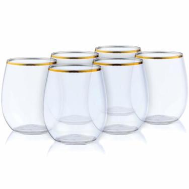 Imagem de Taças de vinho transparentes sem haste elegantes com aro dourado - 355 ml (pacote com 6) - Design exclusivo e sofisticado - perfeito para melhorar a experiência de degustação de vinhos