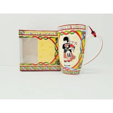 Imagem de Copo de caneca Scotland Piper com design de nós celtas vermelho escocês e gaitas de fole das terras altas com caixa de presente (caneca piper com caixa de presente)