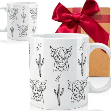 Imagem de Caneca de café engraçada de vaca, presentes de vaca Highland, presentes de vaca para mulheres, conjunto de presentes de caneca de vaca Highland para amantes de vaca, novidade com tema de vaca