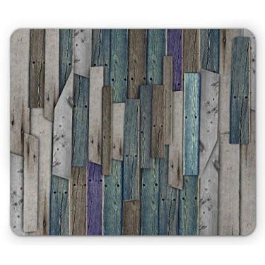 Imagem de Ambesonne Mouse pad rústico, tábuas de madeira grunge cinza azul celeiro casa porta pregos arte tema vida campestre arte temática, retangular antiderrapante tapete de mouse de borracha, tamanho
