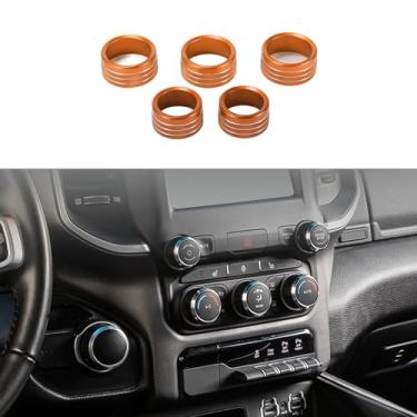 Imagem de INFINAUTO Anel de cobertura de botão de controle de volume de mídia de ar condicionado AC, acabamento de decalque interior para Dodge para RAM 2018-2022 laranja, 5 peças