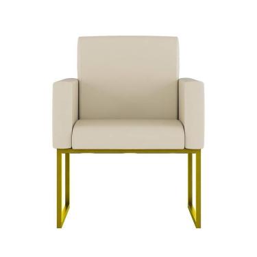 Imagem de Poltrona Moderna Confortável Base Ferro Dourada Balaqui Decor Courino Bege