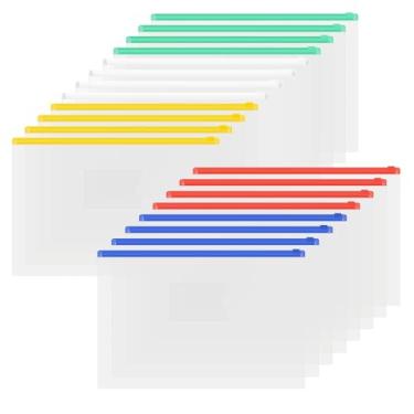 Imagem de LDHHYH Pacote com 60 envelopes A4 com zíper, pastas de plástico com zíper com bolso para etiquetas, arquivos de envelopes de plástico transparente para documentos, casa, escola, material de escritório