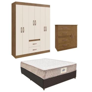 Imagem de Guarda-Roupas com Cômoda e Cama Casal com Colchão Multimóveis CR35223,
